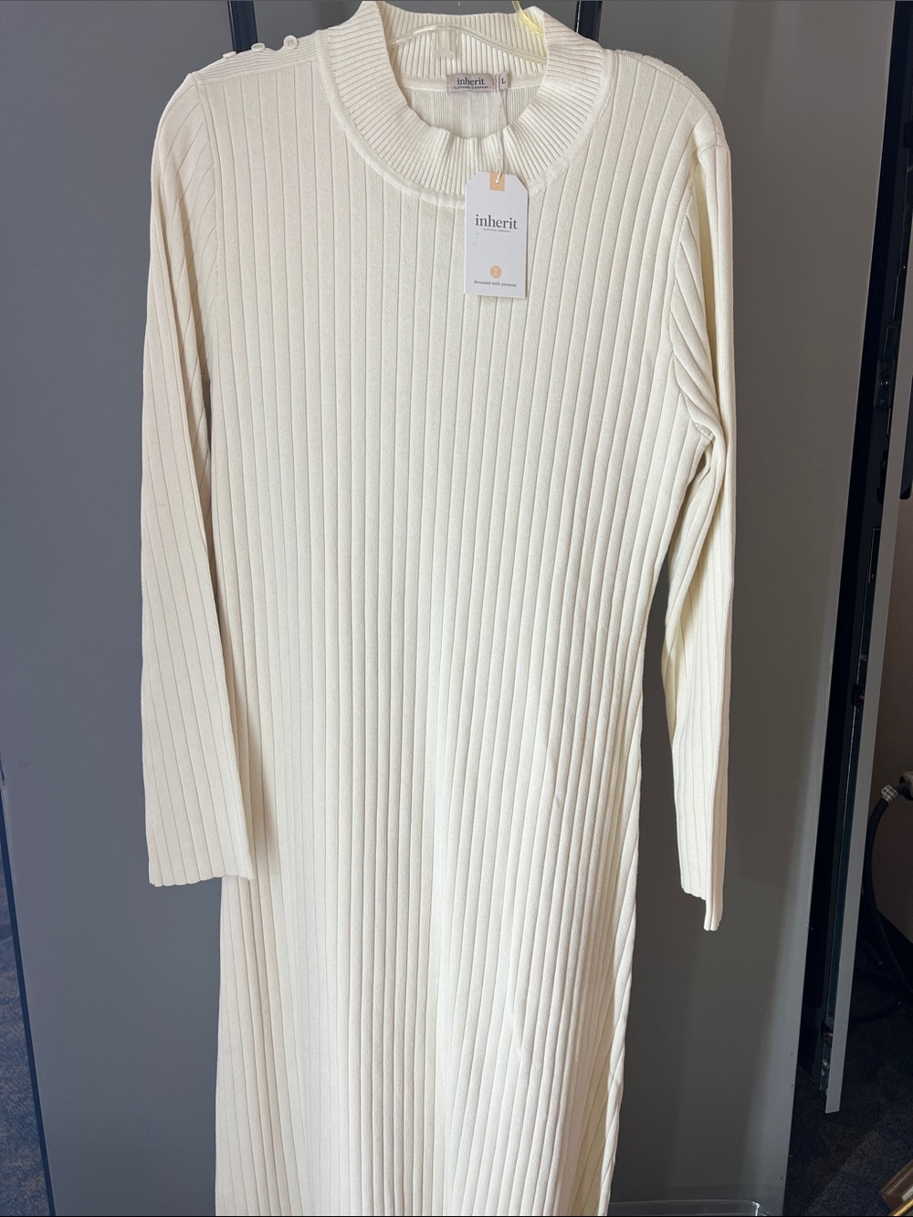 Inherit Ribbed Long Sleeve Midi Dress in Cream